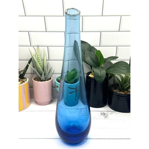 IKEA Blue Hand-Blown Art Glass Teardrop Vase With Curved Neck - Picture 4 of 9